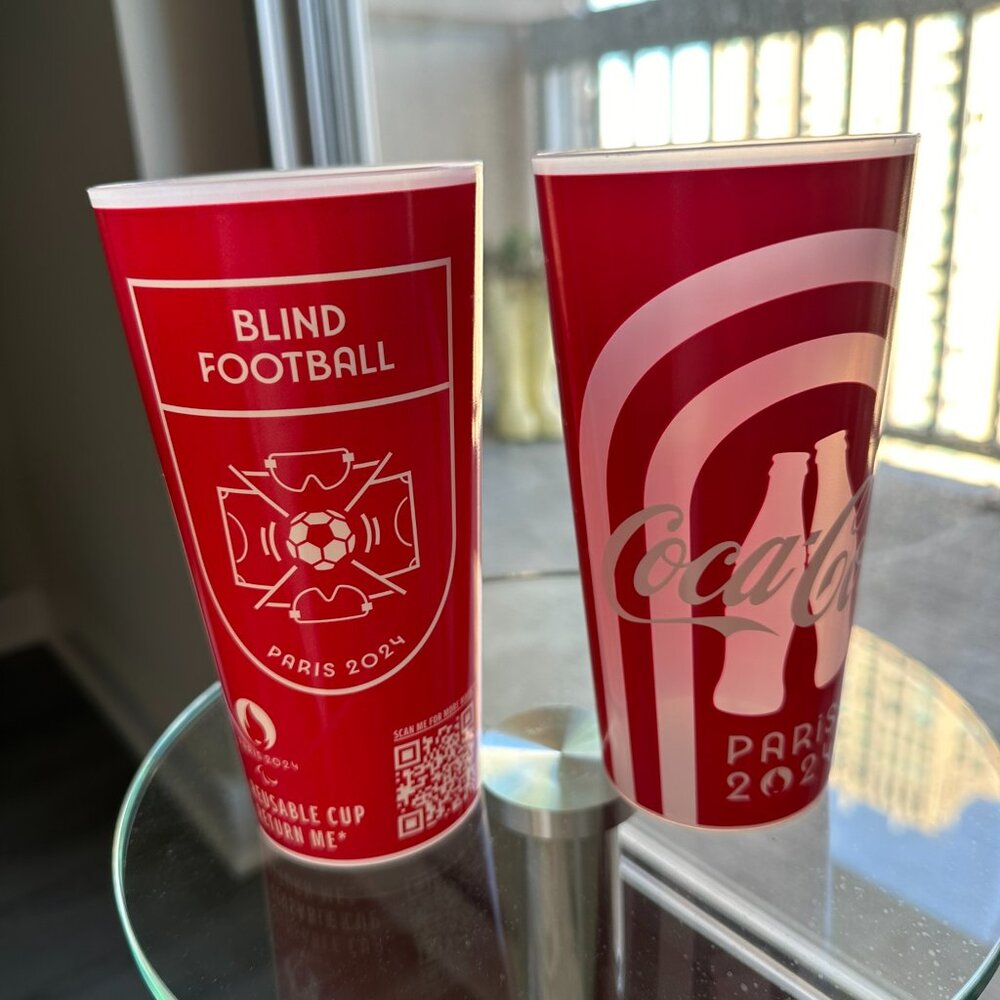 2024 Olympics Paris Coca Cola Collector Souvenir Cup Red White | Blind Football